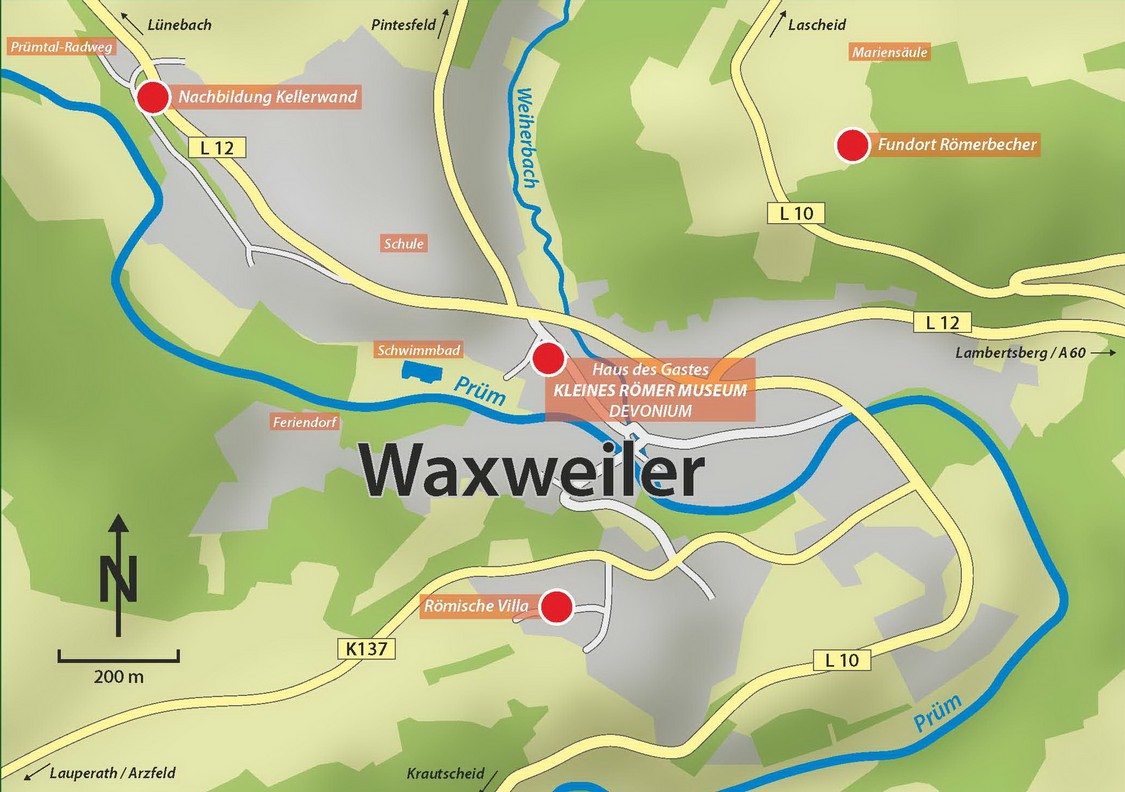 Übersicht über römische Stätten in Waxweiler