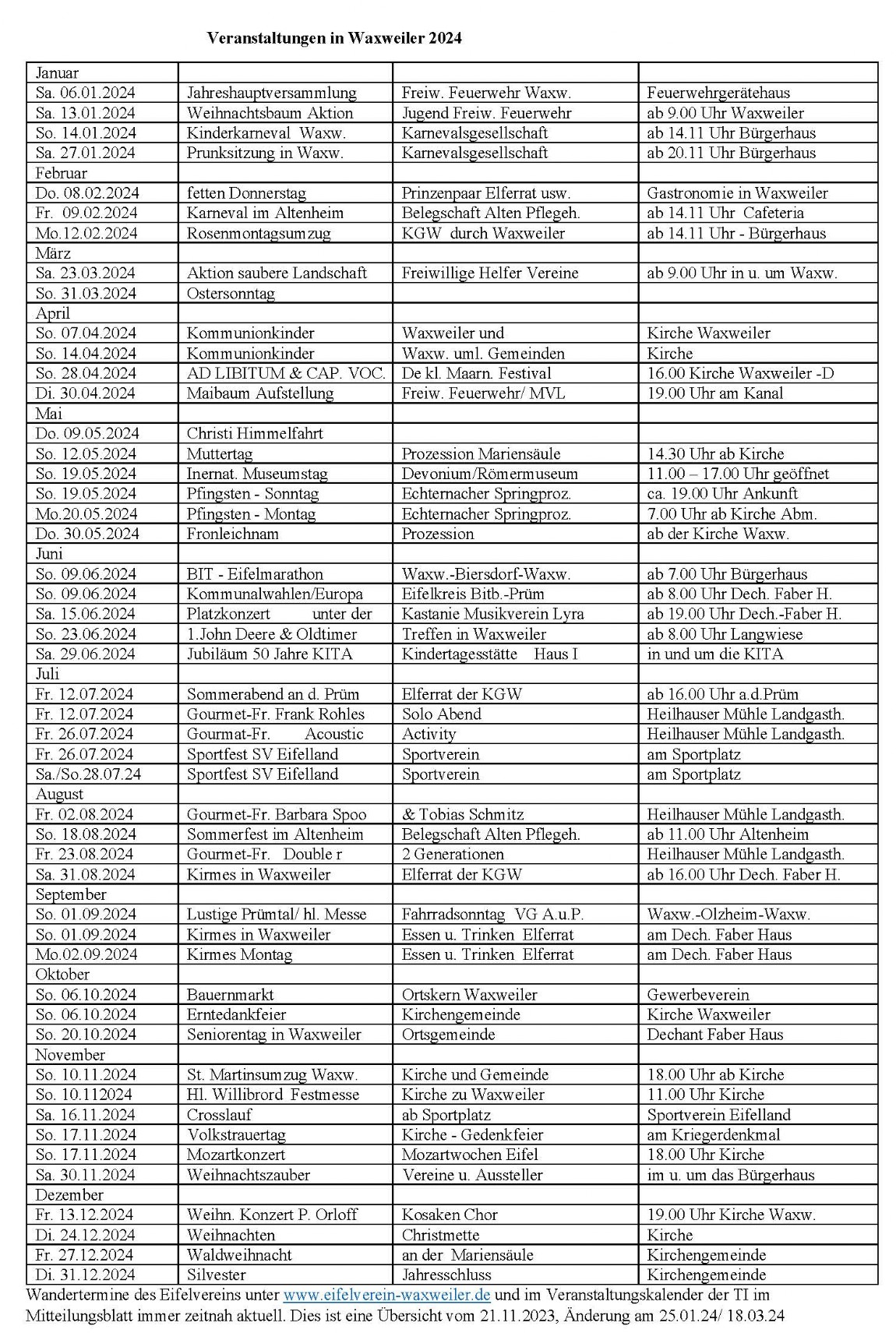 Kalender 2024 Ortsgemeinde Waxweiler